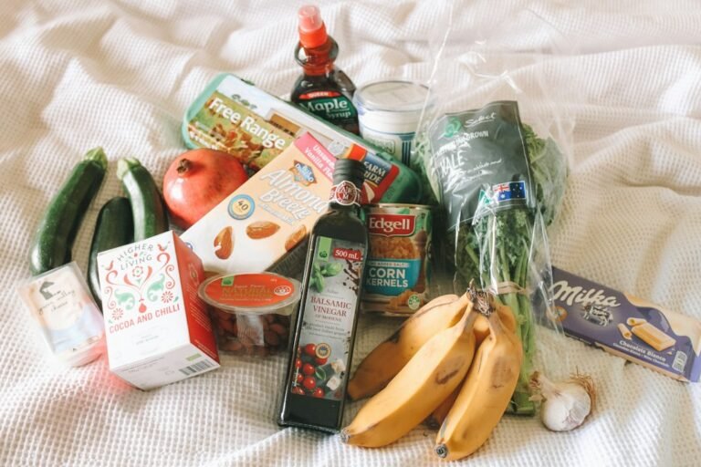 Fresh plant-based groceries including fruits and vegetables