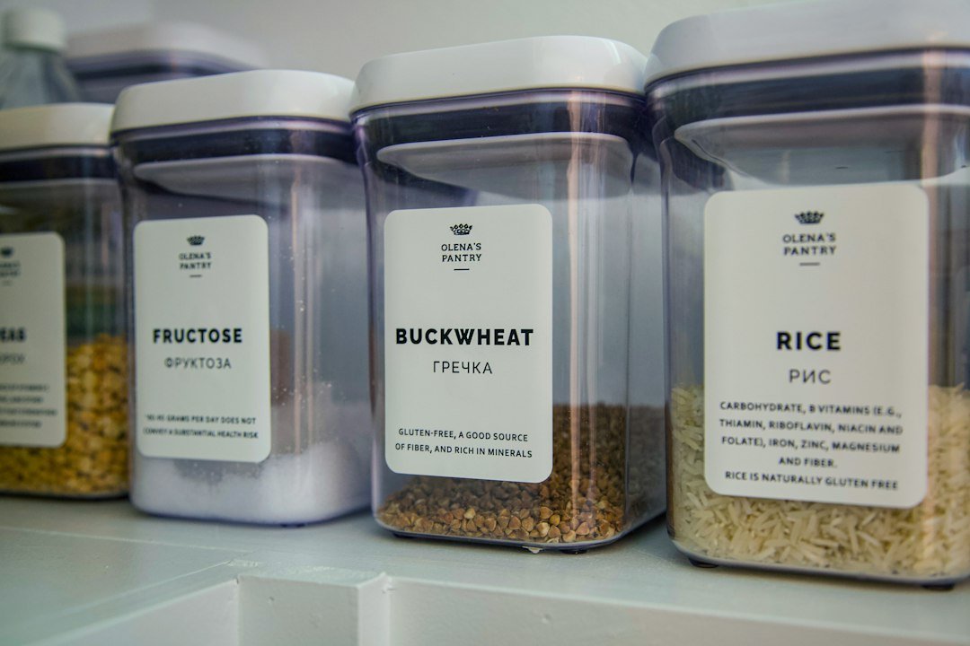 Organized kitchen pantry with plant-based staples