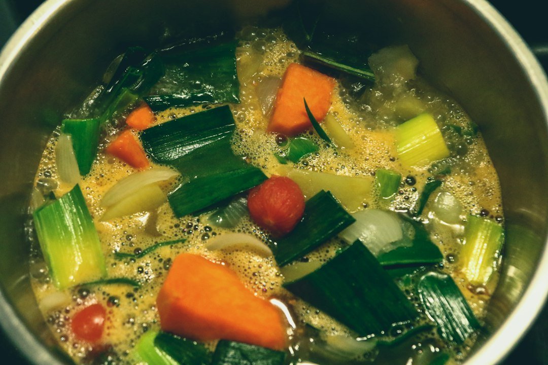 Creamy savoury soup representing cooking with unflavoured plant milk