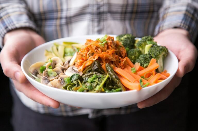 Plant-based dinner bowl with grains and vegetables