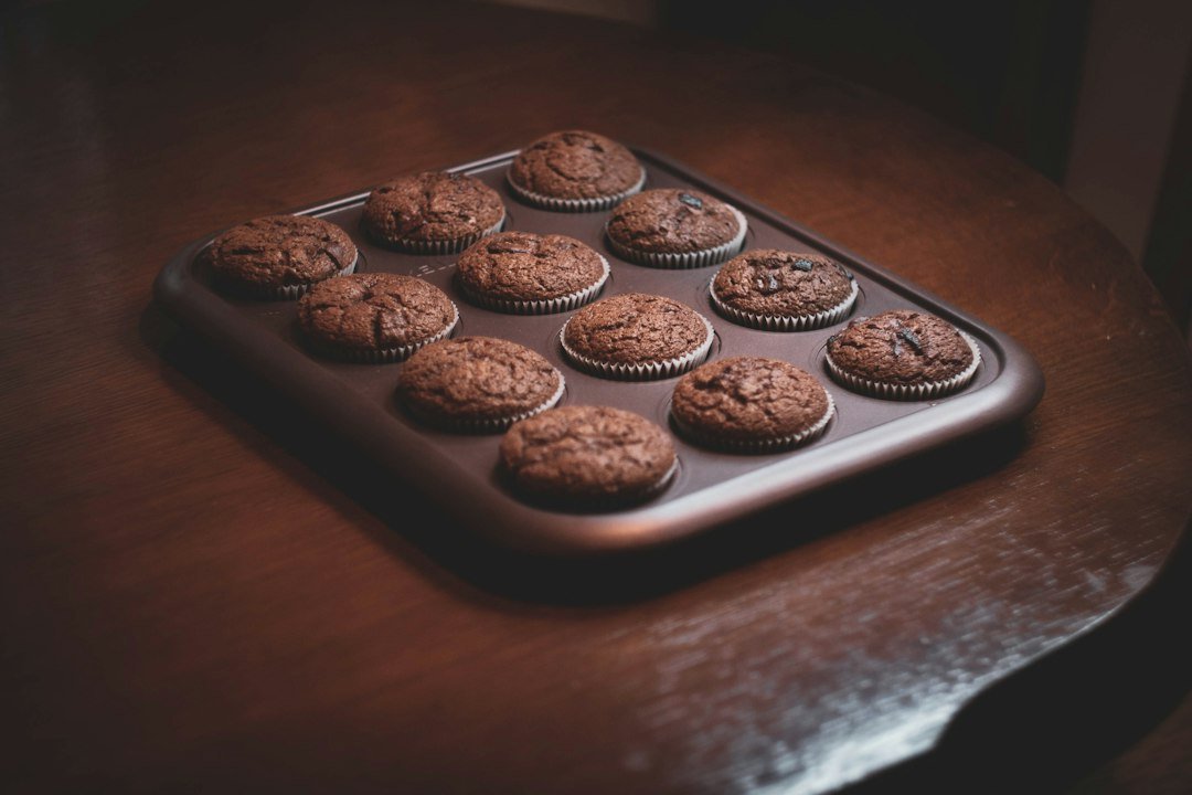 Fresh vegan muffins on a baking tray